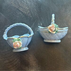 MCM Japan Ceramic Porcelain Floral Miniature Trinket Baskets